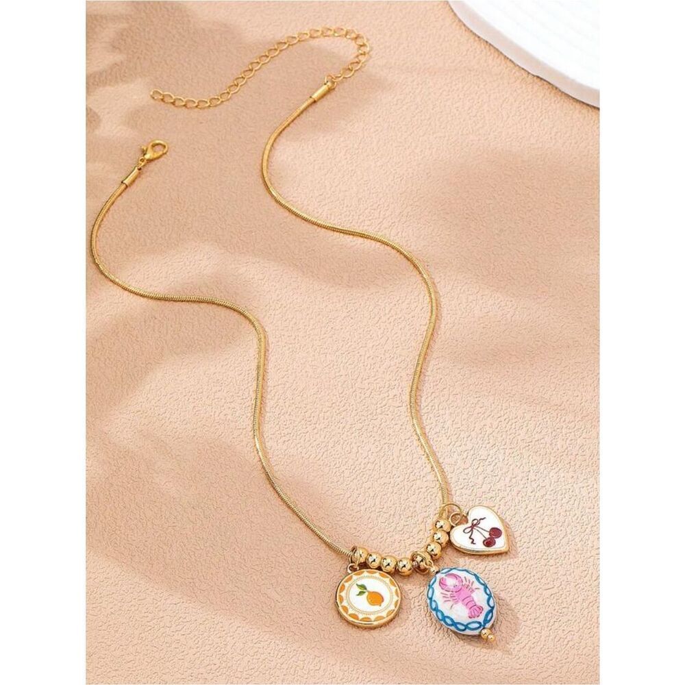 Charm Necklace with Colorful Enamel Pendants A1658